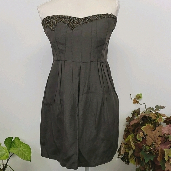 Mm Couture by Miss Me Sexy Strapless Beaded Cocktail Dress Olive Green Large VG - Picture 2 of 16